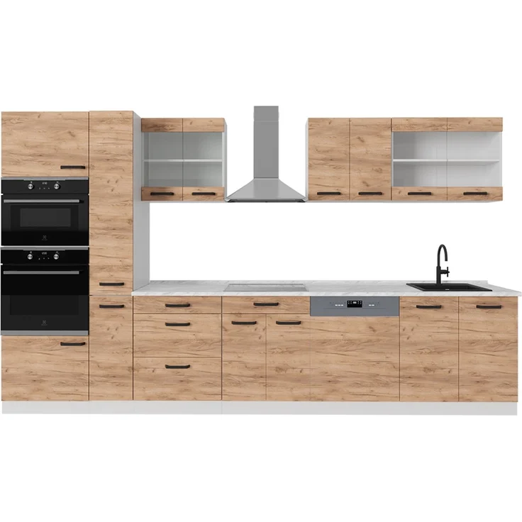Küchenzeile R-Line Goldkraft Eiche/Weiß 350 cm ohne Arbeitsplatte Vicco – Bild 1