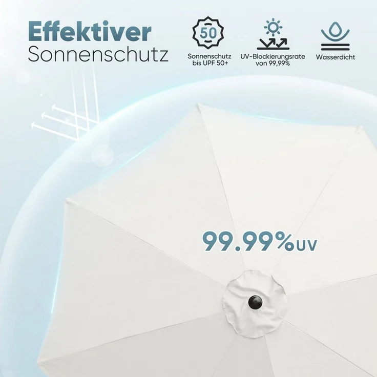 Sekey Sonnenschirm ø 200/270/300 cm Gartenschirm Rund, Marktschirm Knickbar, mit Kurbel, LxB: 300x300 cm, sonnenschirm 300cm, Neigungswinkel, für Balkon Garten, UV 50+ – Bild 4