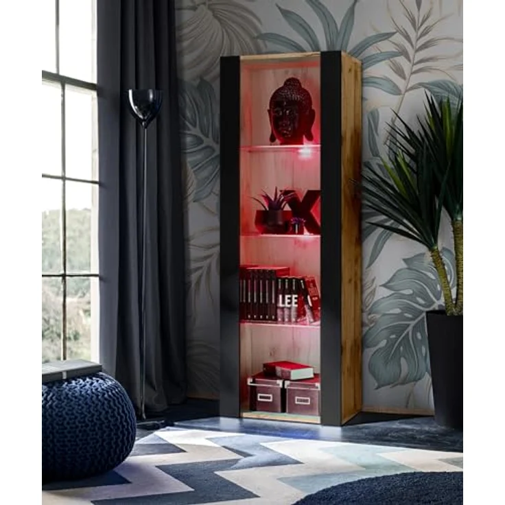 Komodee Wohnzimmerset Tivoli Grande, Eiche Wotan und Schwarz, 9 Fächer, Rechteckig, 250x159x35 cm, Holzwerkstoff, Anbauwand – Bild 5
