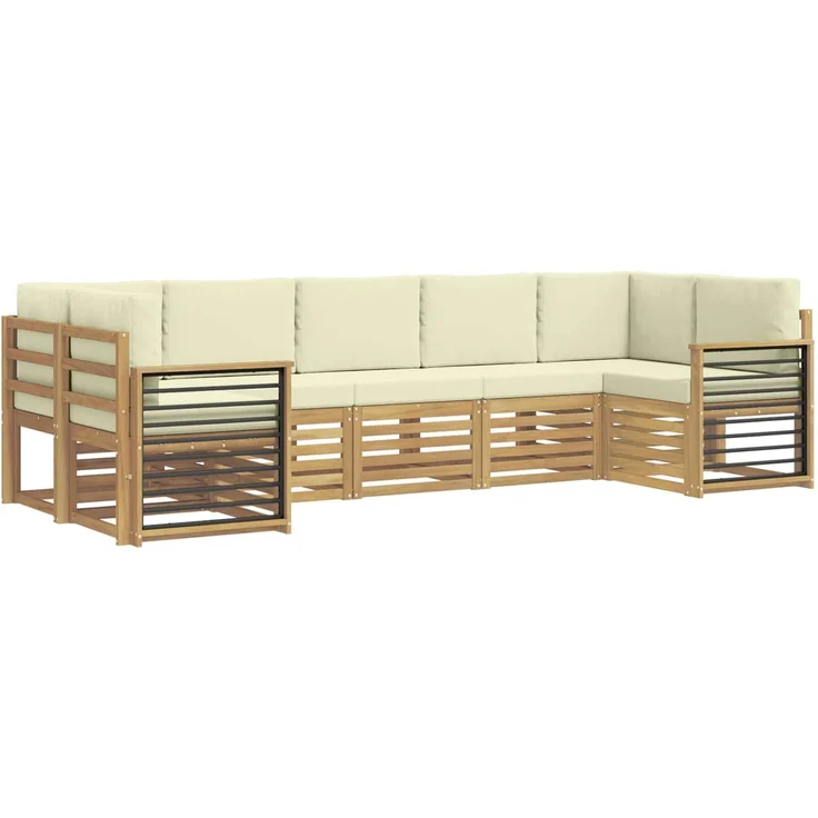 vidaXL Ecksofa Set mit Kissen 7 pcs Weiß und Creme Polyester 3392445 – Bild 2