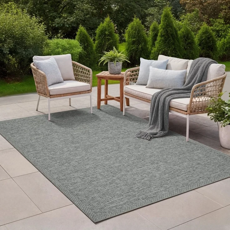 the carpet Calgary - robuster Teppich, Flachgewebe, modernes Design, ideal für Küche und Esszimmer, Vintage-Optik, Boho-Style, besonders flach, auch für den Außenbereich, Grau, 200x280 cm – Bild 1