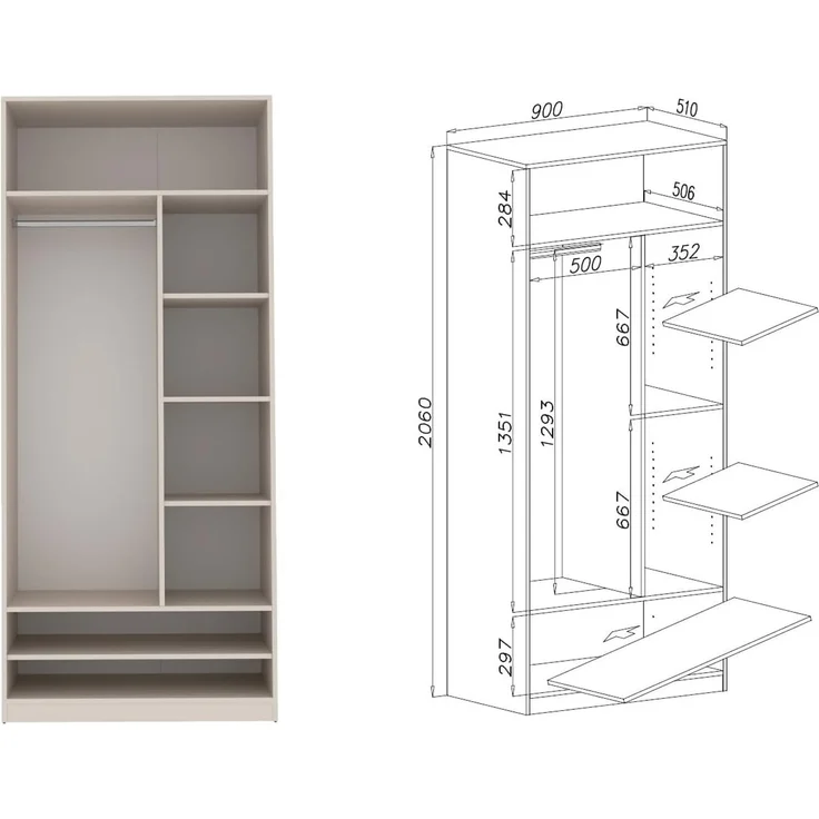 Marmex Möbel TRES SET B Garderobenschrank-Set für Kleidung, Schuhe, offener Kleiderschrank mit Regalsystem, laminierte Spanplatte, graubeige cashmere, 320x206x51 cm – Bild 6