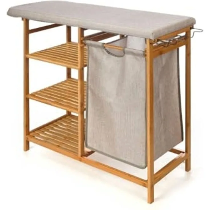 Kipit Regal Regal aus Bambus mit Bügelbrett und Wäschekorb BAMY, 111 x 34 x 82 cm