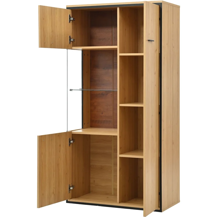 Vitrine aus MDF mit Glastür & LED-Beleuchtung, 77,5x40x150 cm, Natur – Bild 5