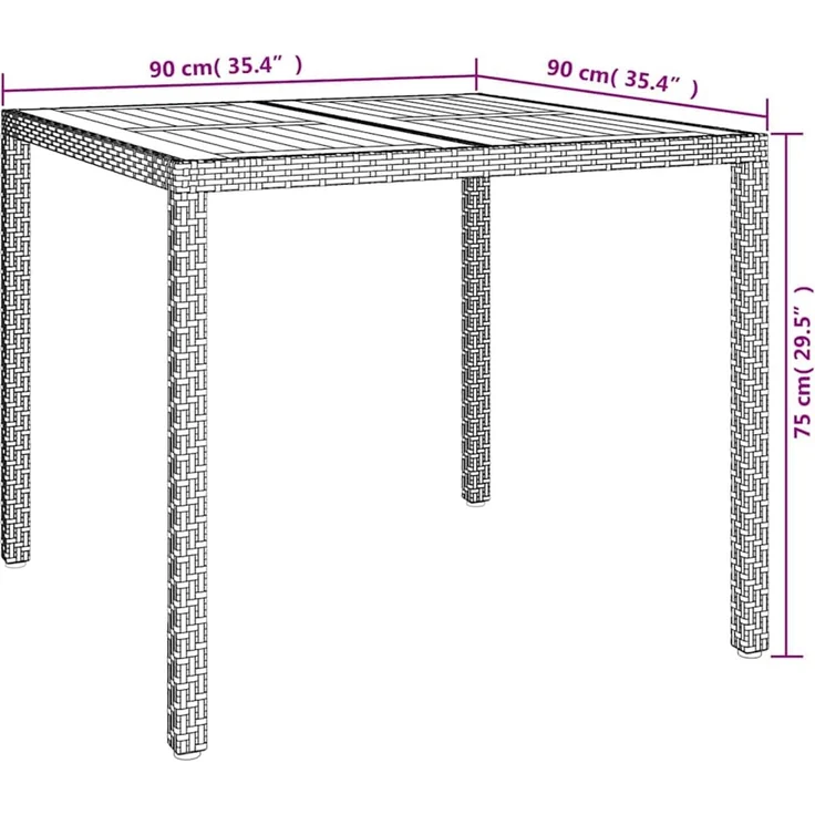 vidaXL Gartentisch Schwarz 90 x 90 x 75 cm Poly-Rattan 362537 – Bild 7