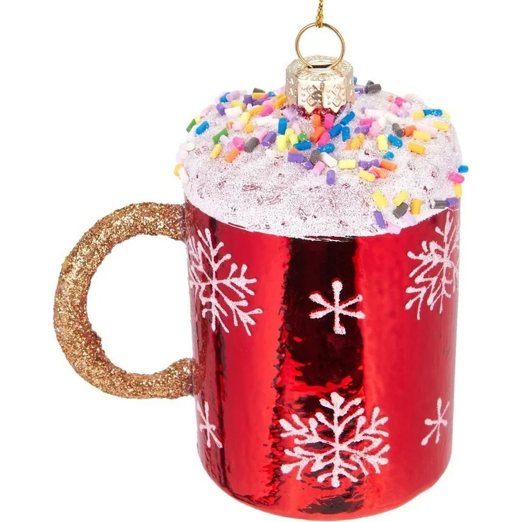 BRUBAKER Christbaumschmuck Kunstvolle Weihnachtskugel Tasse mit Streuseln, mundgeblasene Weihnachtsdekoration aus Glas, handbemalt - ca. 9 cm – Bild 2