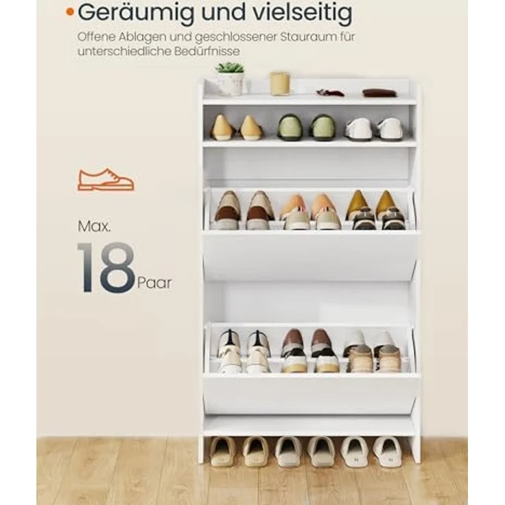 SONGMICS Home Schuhschrank 2 Klappen, superschnelle werkzeuglose Montage, Toolless-Technologie, Schuhkipper schmal, Schuhaufbewahrung, Trennwand verstellbar, modern, schneeweiß LBC228WE01 – Bild 5