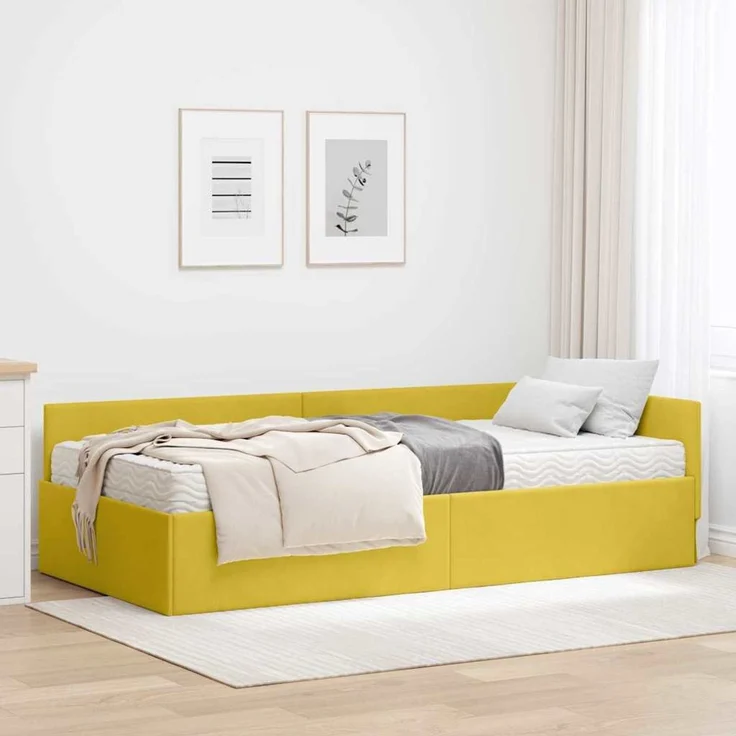 vidaXL Eckbettgestell mit Matratze Sonstiges 2 pcs Gelb Samt 3393650 – Bild 1