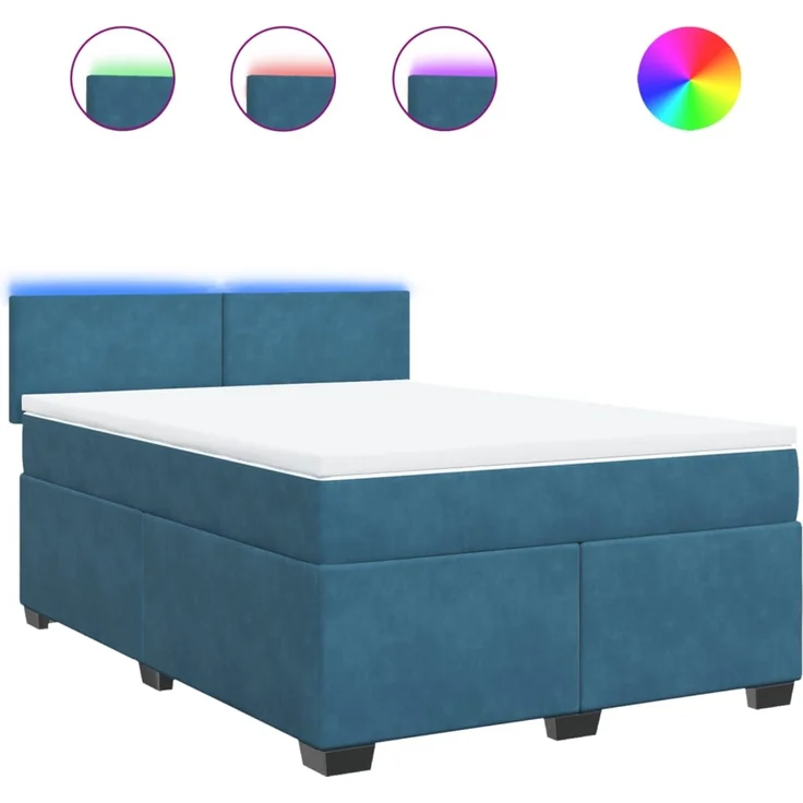 vidaXL Boxspringbett mit Matratze Blau 160x200 cm Samt 3288652 – Bild 2