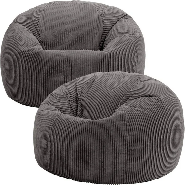 Icon Kingston Sitzsack Cord, Dunkelgrau, 2er Pack, Sitzsack Erwachsene mit Füllung, Bean Bag, Cord Sessel, Lounge Sessel, Lounge Stuhl, Schlafzimmer, Wohnzimmer, Wohnzimmer Möbel – Bild 1