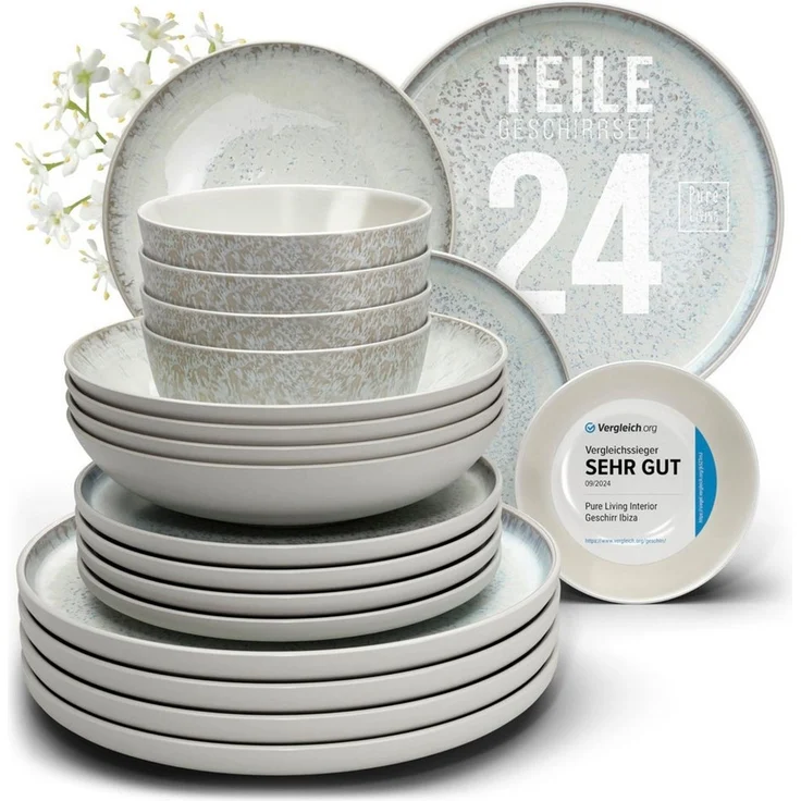 PURE LIVING INTERIOR DESIGN Geschirr-Set 6 Pers. - Steingut Geschirr Set - Schüssel- und Teller Set (24-tlg), 6 Personen, Steingut, Hochwertiges Mediterranes Kombiservice 6 Personen Geschirrsets – Bild 5