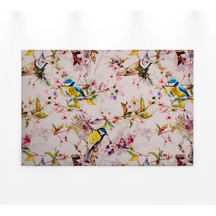 Leinwandbild Vögel Rosa Gelb Grün 90x60 DD120351 Keilrahmen Wandbild Leinwand