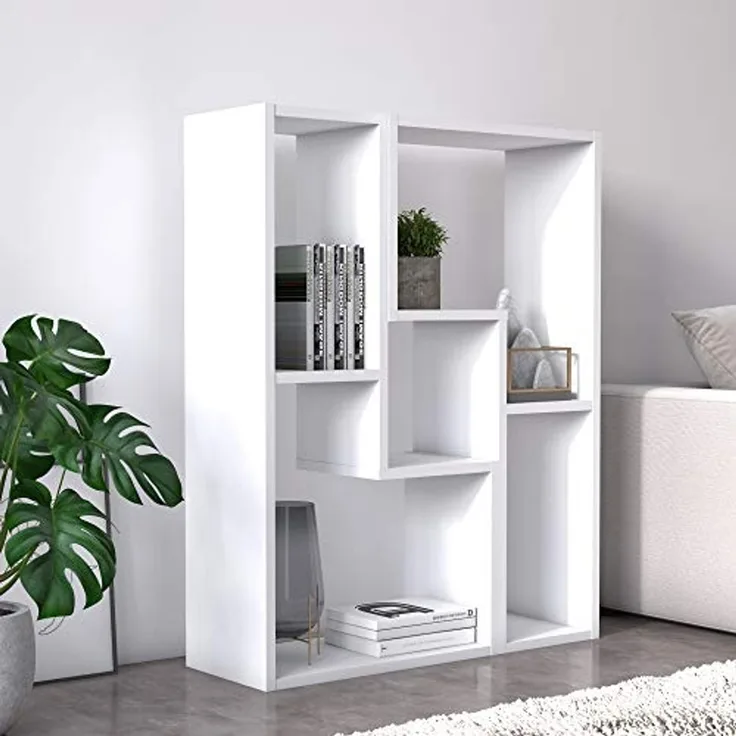 Dmora Modulares Modul bestehend aus zwei Teilen, um Wohnzimmer-TV-Ständer zu erstellen - Bücherregal-Tisch, 130 x 25 x 50 cm, weiße Farbe
