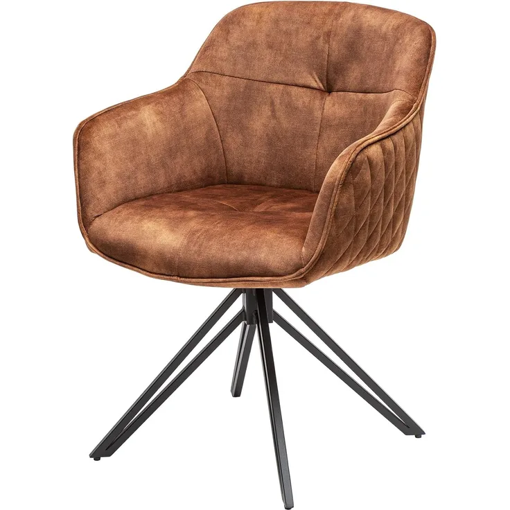 invicta INTERIOR Drehbarer Design Stuhl Euphoria braun Samt im Retrostil mit Ziersteppung Esszimmerstuhl