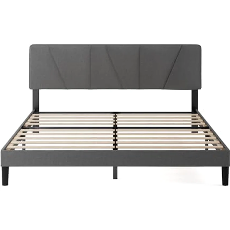 Zinus Maya Bett 180x200 cm - Höhe 30cm - Gepolstertes Bettgestell mit Kopfteil - Lattenrost aus Holz – Dunkelgrau – Bild 10