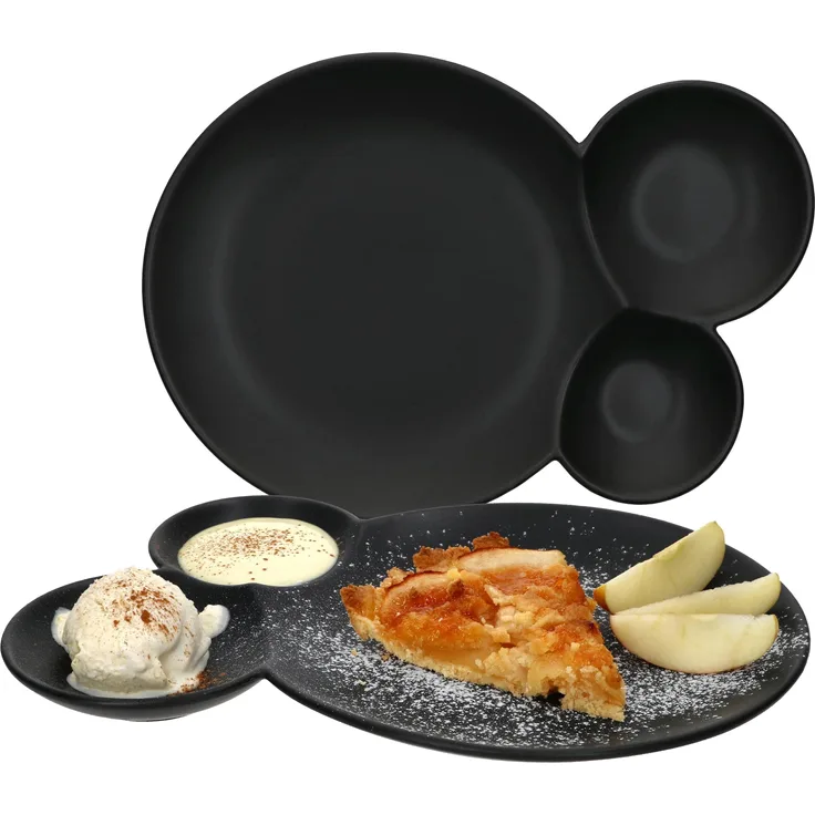 2er Set NERO Servierteller 3-geteilt 28 x 20 x 2,5 cm schwarz - 24304408