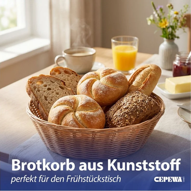 CEPEWA Allzweckkorb Brotkorb 4er Set rund Ø24x10 cm Kunststoff geflochten braun Tischdeko – Bild 3