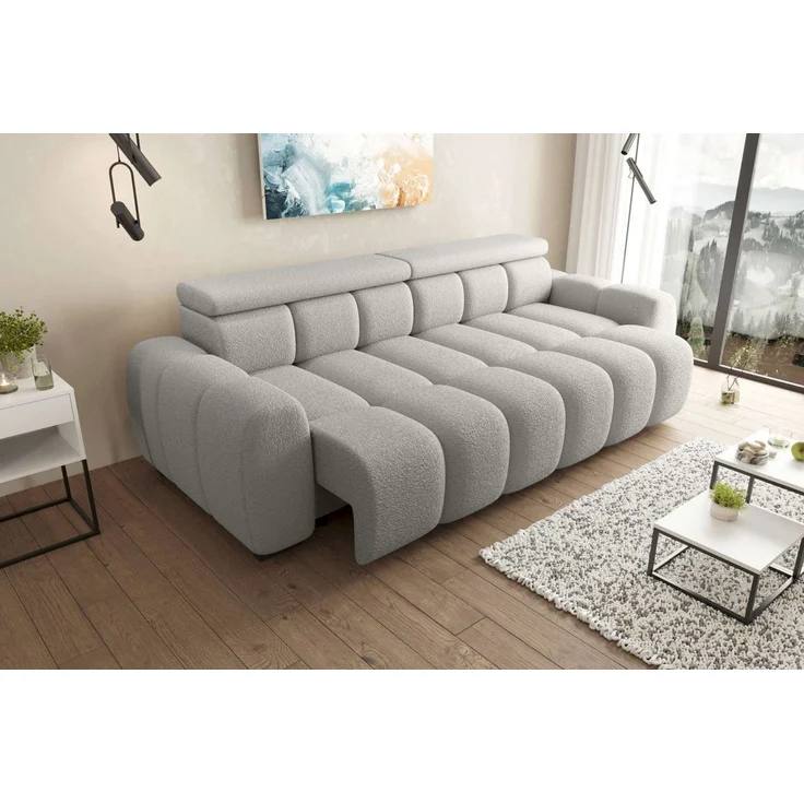 99rooms Alessio Bigsofa Boucle-Stoff ABRIAMO Grau mit Sitztiefenverstellung Lieferung Wohnung – Bild 3