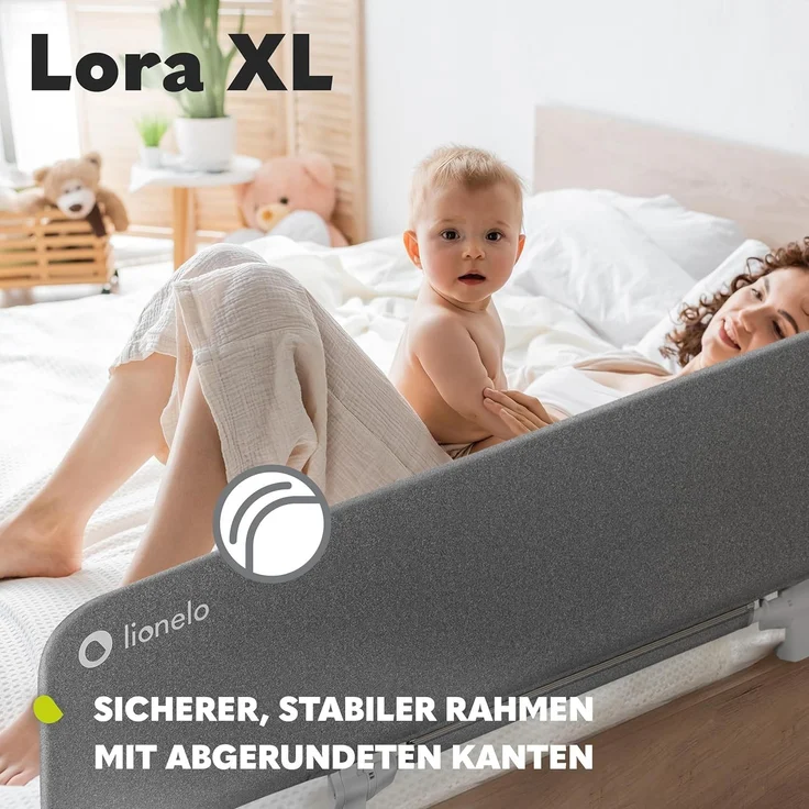 Lionelo Lora XL Tragbares Bettschutzgitter für Kinder, Neigungsverstellung bis 180°, klappbares Schutzgitter für Bett, 45 cm – 150 cm, StandSafe-Sicherung, Schutz gegen Herausfallen – Bild 3