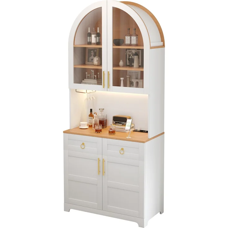 Hochschrank 80 x 40 x 180 cm in Weiß mit Glasvitrine, Schubladen und LED-Beleuchtung – Bild 7