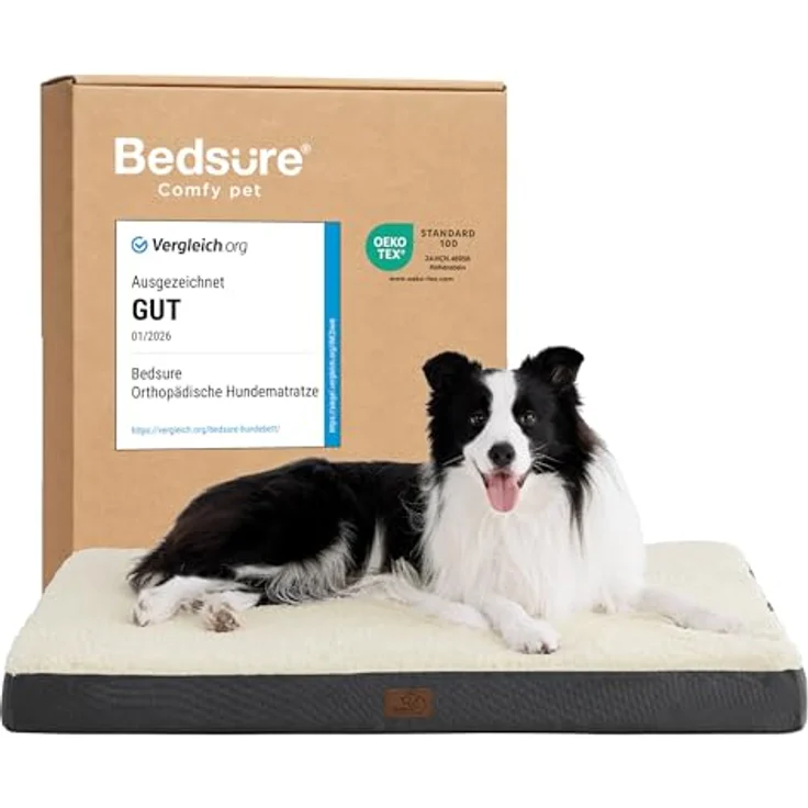 BEDSURE orthopädisches Hundebett mittelgroße Hunde, flauschig, waschbar, grau für mittelgroße Hunde, 91 x 69 x 7.6 cm – Bild 2