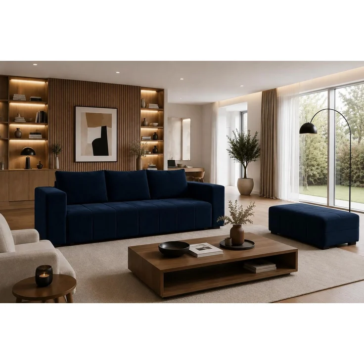 KRISAN MÖBEL Sofa MADERA in Blau Stoff MONOLIT, modernes Schlafsofa mit Schlaffunktion, 232 × 83 x 92 cm – Bild 3