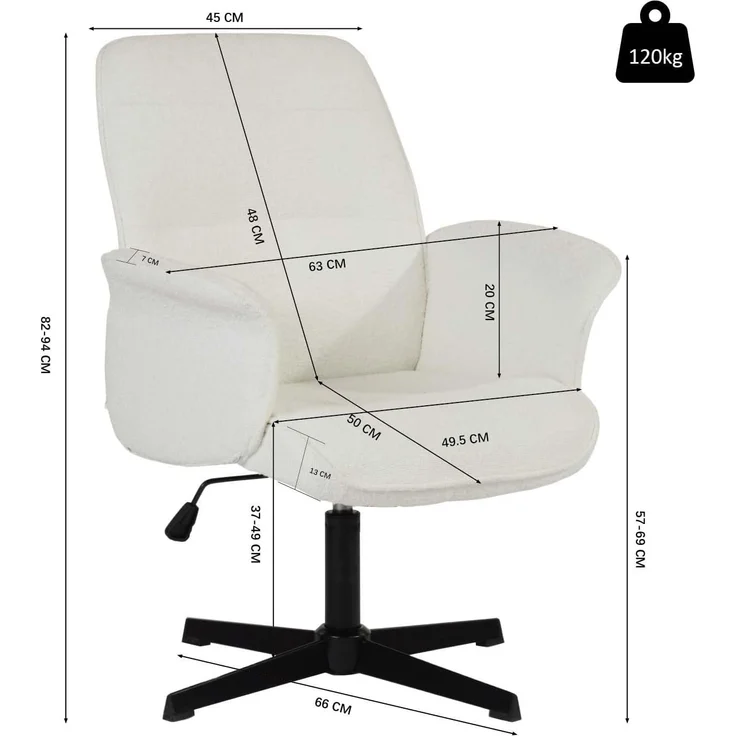 MEUBLE COSY Sessel Lehnstühle Lounge Cocktailsessel Bürostuhl mit höhenverstellbar Armlehnen 360° Drehbar Schminkstuhl Polsterstuhl für Schlafzimmer Wohnzimmer Büro Vanity, Bouclé Frottier, Weiß – Bild 3