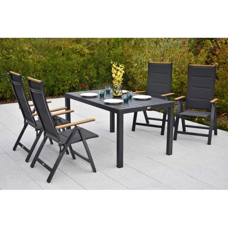 Verona Gartenmöbel Set 5tlg, 4 Klappsessel, Tisch 150 x 90 cm