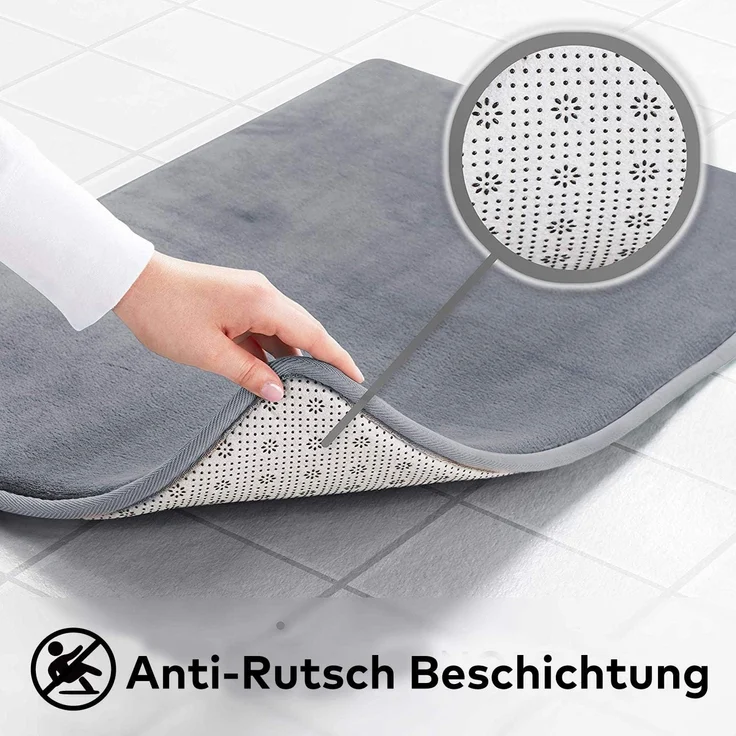 ABC Badematte aus Memory-Schaum – rutschfest, saugfähig, extra weich – maschinenwaschbar (45 x 60 cm, Grau) – Bild 4