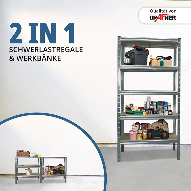 Grafner® Lagerregal 172 x 75 x 30 cm mit 5 Böden max. 375 kg Metall verzinkt Kellerregal Schwerlastregal – Bild 5
