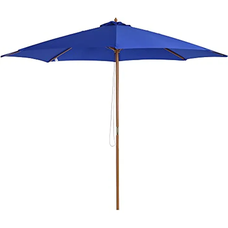 Outsunny Sonnenschirm, 300x300 cm, Blau, Holz, UV-beständig, verstellbare Neigung, Seilzugmechanismus