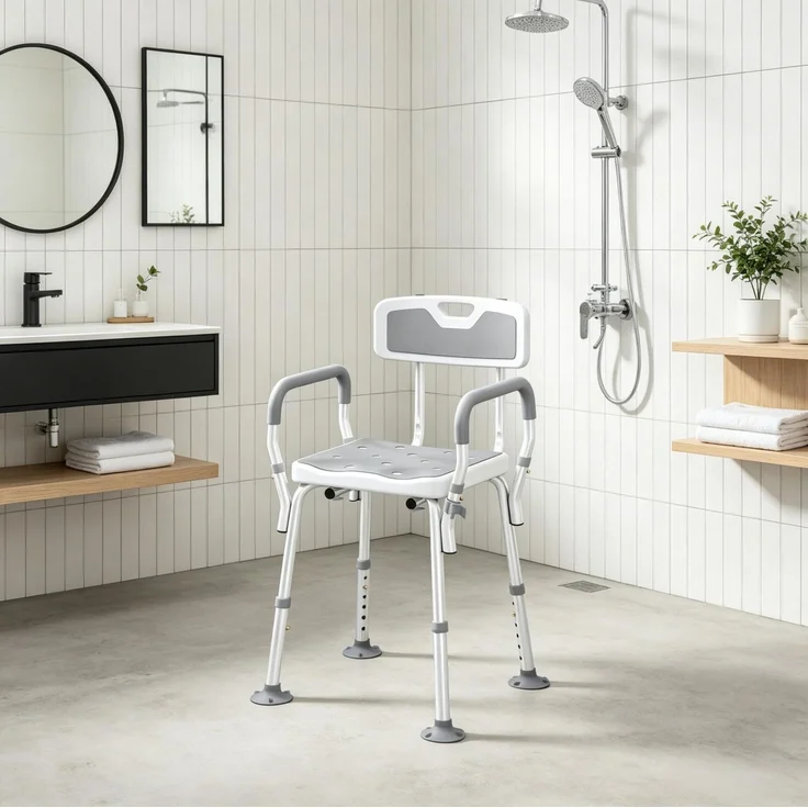 DESVIAE Sessel Duschstuhl Grau aus Aluminium/HDPE – 56,5x74–87x53,5 cm – höhenverstellbar, Rückenlehne – Bild 1