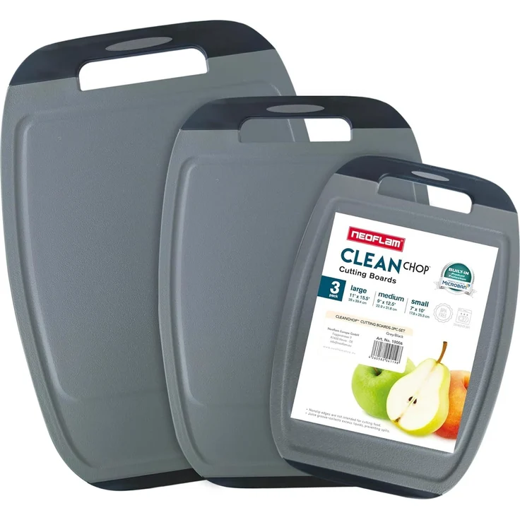 NEOFLAM® Schneidebrett BiJu Antibakterielles Schneidebrettset, 3tlg. - Grau/Schwarz, Kunststoff (PP), (3-St) – Bild 1