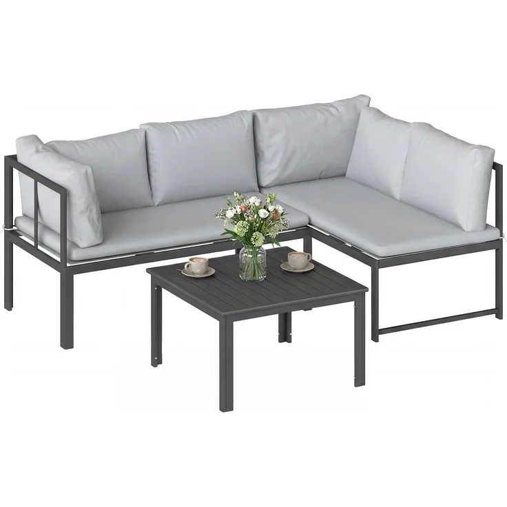 Wohnora-3-teiliges modulares Garten-Lounge-Set für 4 Personen mit verstellbaren Armlehnen und 16 cm dicken Kissen – Grau,H 64cm x T 177cm x B 115cm