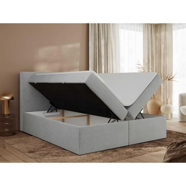 MKS Boxbett Jaguar, Hellgrau, 2-Sitzer, H3, 7-Zonen, Rechteckig, 200x200 cm, Oeko-Tex®, mit Bettkästen und Topper – Bild 5