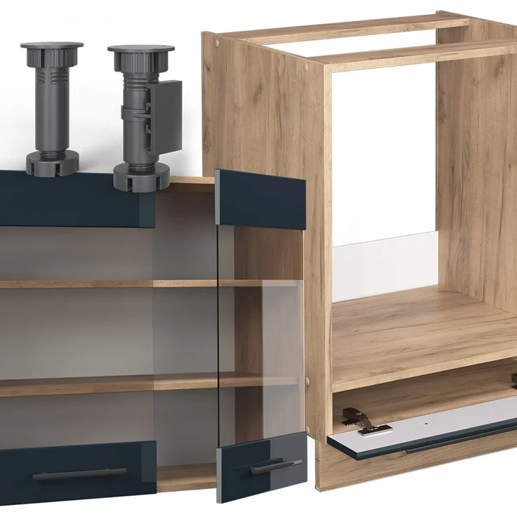 Eckküche Fame-Line Dunkelblau Hochglanz/Goldkraft Eiche 227 x 60 cm , AP Marmor Vicco – Bild 5