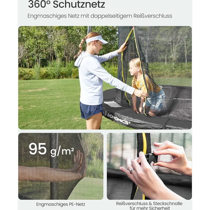 Songmics 'STRDE122B01' Trampolin Ø 366 cm, rundes Gartentrampolin mit Sicherheitsnetz, mit Leiter und gepolsterten Stangen, Sicherheitsabdeckung, sicher, schwarz – Bild 4