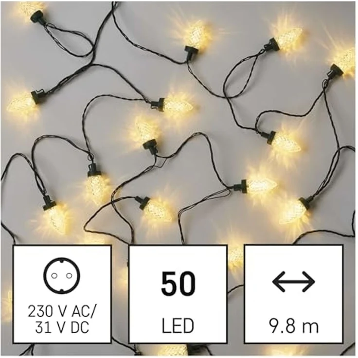 EMOS LED-Lichterkette im Retrostil, 9,8m Weihnachtslichterkette + 5m Zuleitung, 50 LEDs, 8 Lichtmodi, Netzteil, IP44 für Innen und Außen, Warmweiß – Bild 3