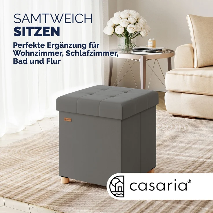 CASARIA® Sitzhocker mit Stauraum, Samt, anthrazit – Bild 2