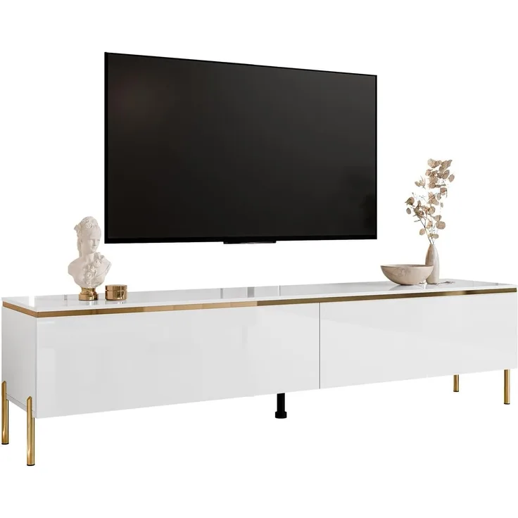 Lookway Lowboard AURORA auf Beinen TV-Schrank in Weiß / Weiß hochglanz, Breite 180 cm