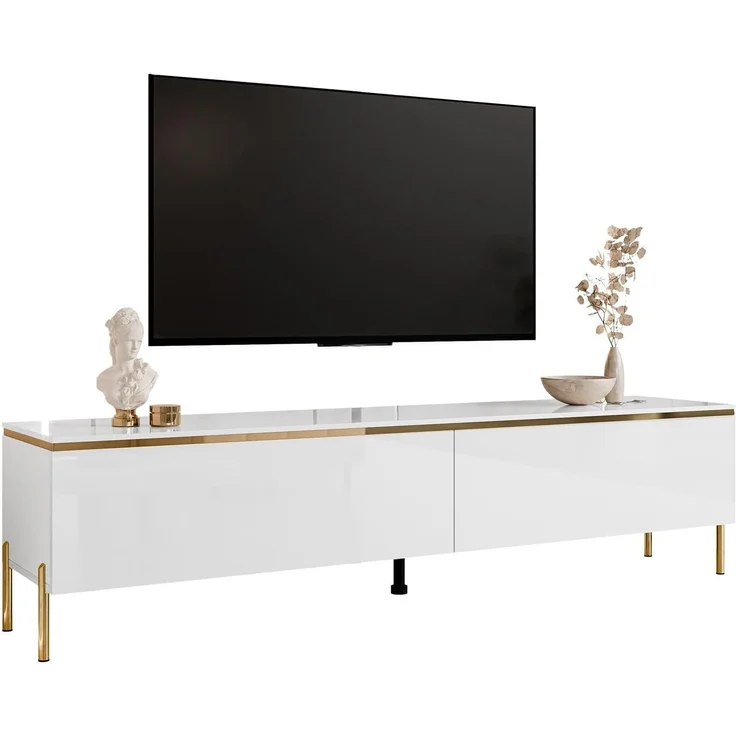 Lookway Lowboard AURORA auf Beinen TV-Schrank in Weiß / Weiß hochglanz, Breite 180 cm – Bild 1