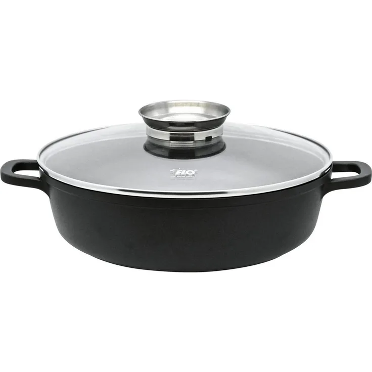 ELO 86688 Alucast - Servierpfanne mit Glasdeckel rund Ø 28 cm, Aluguss, induktionsfähig / Pfanne