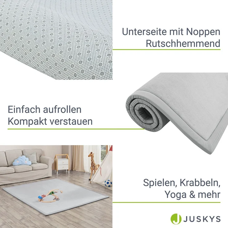 Juskys Krabbelmatte, Polyester grau, 220 x 180 cm – Bild 5