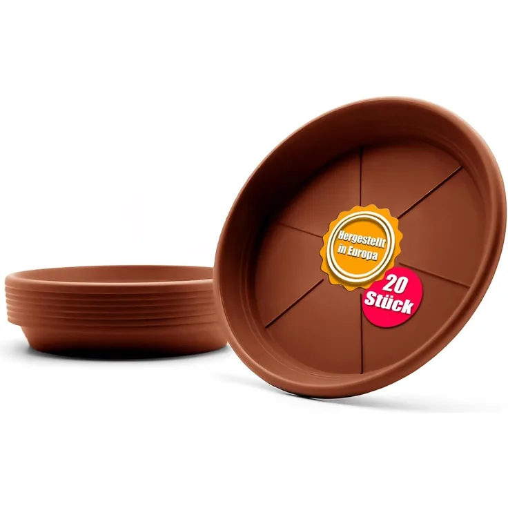 BigDean 20 Stück Blumentopf Untersetzer Ø 19,5 cm in Terracotta – Topfuntersetzer aus robustem Kunststoff & Made in Europe