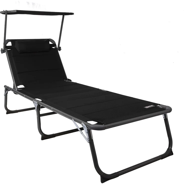 Homecall Sonnenliege mit Dach, schnell trocknender Schaumstoff, XXL, 200x70 cm - (Schwarz)