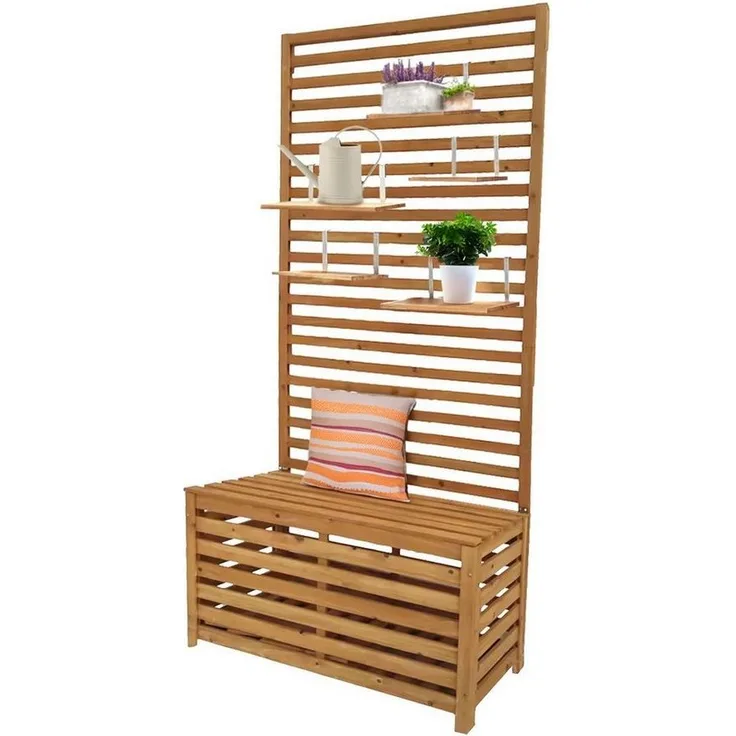 Divit Aufbewahrungsbox Gartentruhe mit Regalen GR1 Gartenbank Pflanzregal