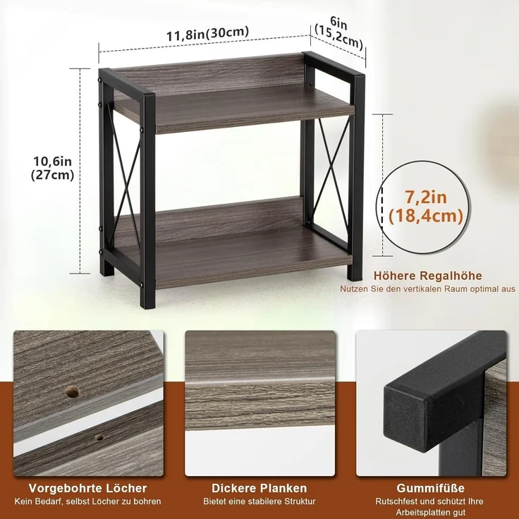 ANBOXIT Holz Gewürzregal 2 Tier Organizer - Küchenregal Arbeitsplatte Ecke Büro – Bild 3