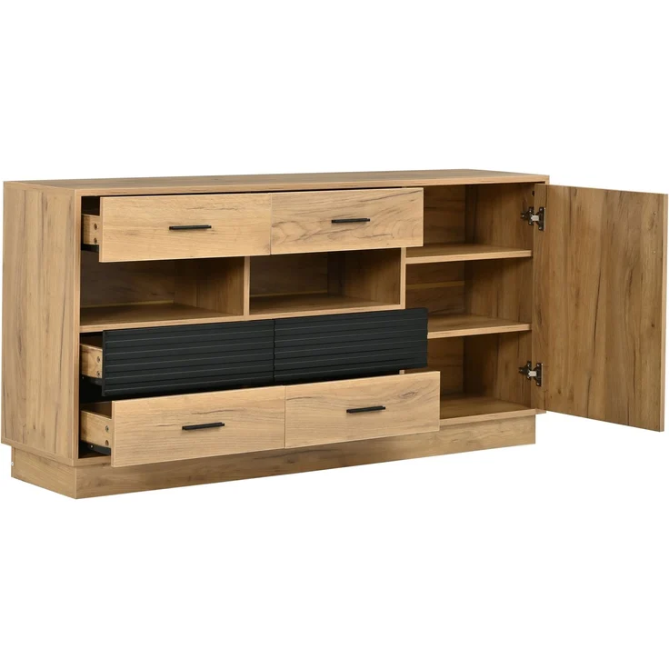 DESVIAE Sideboard Eiche aus MDF – 140x70x35 cm – 6 Schubladen, 1 Tür – Bild 8