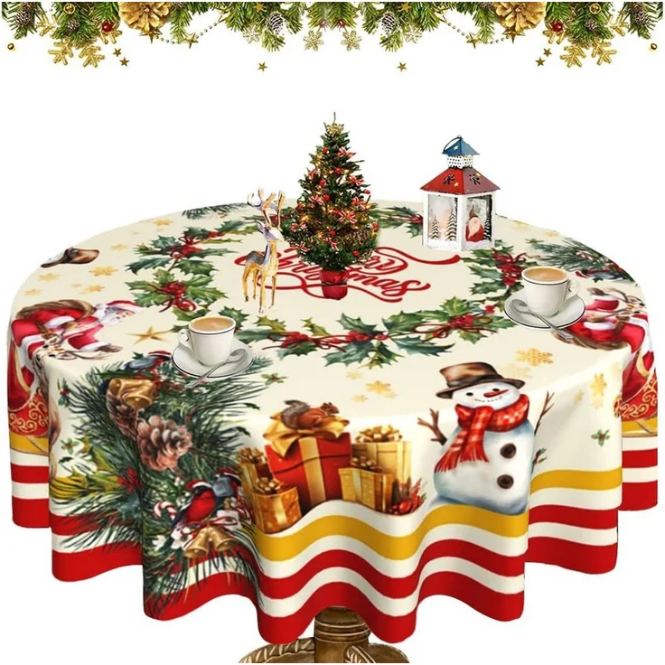 CLTYQ Tischdecke Weihnachtstischdecke,Tischdecke rund,Schneeflocken Tischdecke (Weihnachten Tischdeko für Outdoor,Esszimmer,Garten, Party), 152 cm, Winter-Schmutzschutz-Tischwäsche,Partydekoration – Bild 1