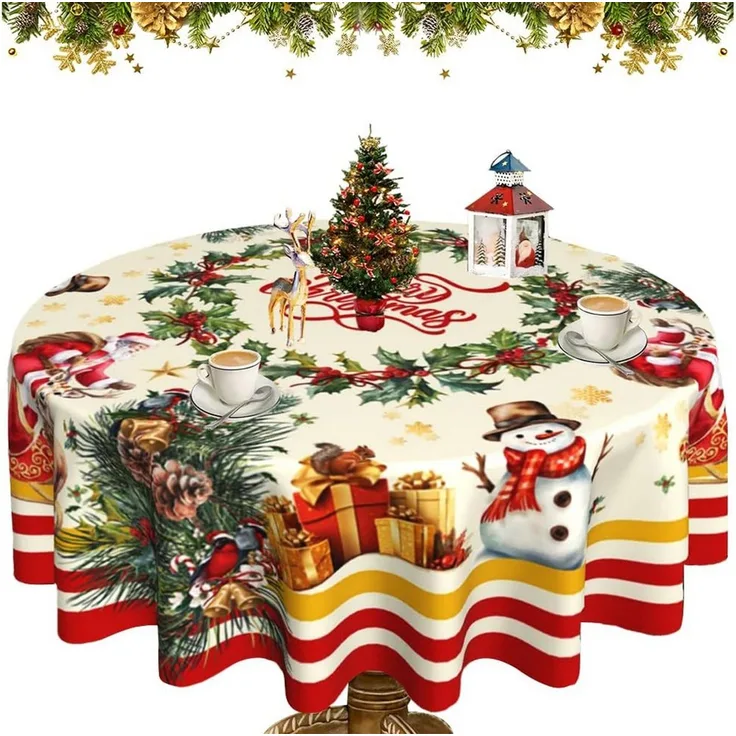 CLTYQ Tischdecke Weihnachtstischdecke,Tischdecke rund,Schneeflocken Tischdecke (Weihnachten Tischdeko für Outdoor,Esszimmer,Garten, Party), 152 cm, Winter-Schmutzschutz-Tischwäsche,Partydekoration